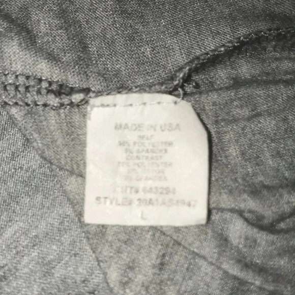 WORKSHOP crop top “LOVE 80” floral grey black stripes short sleeve size L - Picture 5 of 9